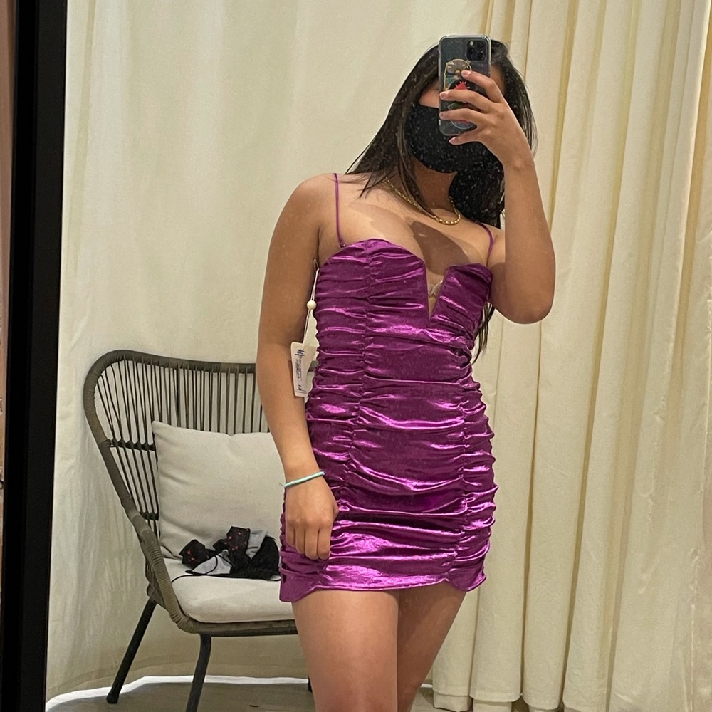 For Love & Lemons Metallic PinkPurple Ruched Dress